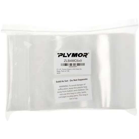Plymor 6" x 9", 4 Mil Heavy Duty Zipper Reclosable Plastic Bags {4}
