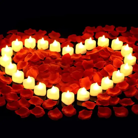 2000 Pieces Artificial Rose Petals with 24 Pieces LED Tea Lights Candles, Romantic Decorations Special Night Set {1}