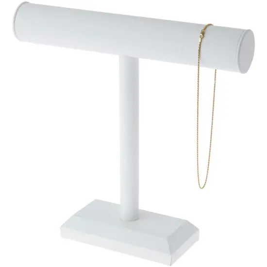 Plymor White Faux Leather T-Bar Necklace Display Stand, 12" W x 12" H {3}