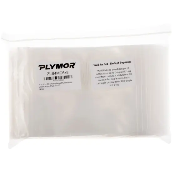 Plymor 6" x 8", 4 Mil Heavy Duty Zipper Reclosable Plastic Bags {4}