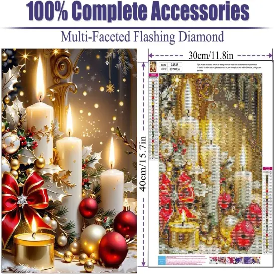 Christmas Diamond Painting Kits for Adults, Christmas Candles Diamond Art (12x16inch) {3}