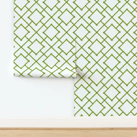 Peel & Stick Wallpaper 2FT Wide Chinoiserie Spring Green Classic Geometric Custom Removable Wallpaper by Spoonflower {2}
