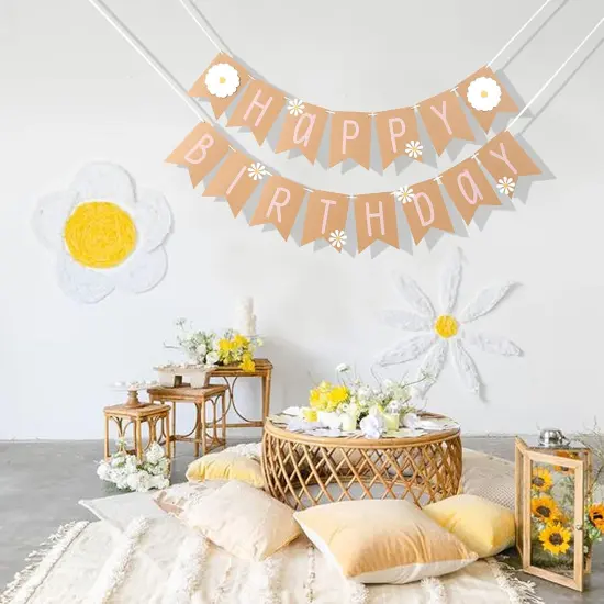 Daisy Happy Birthday Banner - Daisy Theme Birthday,Wildflower Birthday Banner, Groovy Birthday Theme for 1st Birthday, Daisy Themed Birthday Party Decoration Banne,Girl 1st Birthday Decoration {3}