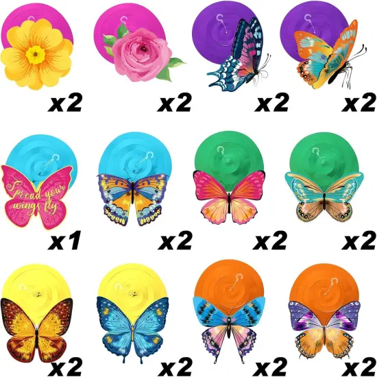 30 Pcs Butterfly Flowers Hanging Swirl Decorations Summer Butterfly Floral Baby Shower Foil Ceiling Streamers for Women Girl Kids Wedding Birthday Mother's Day 1st Birthday Party Supplies (Elegant) {2}