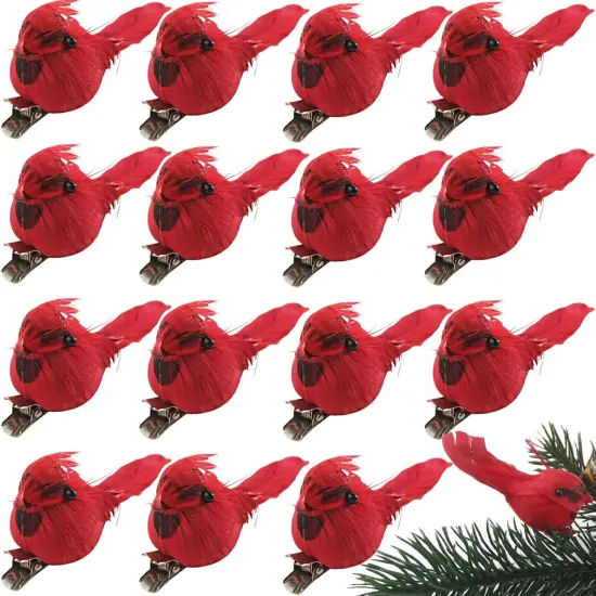 20PCS Christmas Mini Cardinal Clip on Tree Ornaments Bird Decorations, Artificial Red Cardinal Birds Ornament with Metal Clip {1}