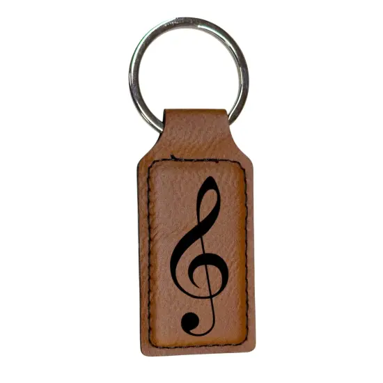 Keychain - Rectangle - Treble Clef Note - Leather Pink/Black {2}