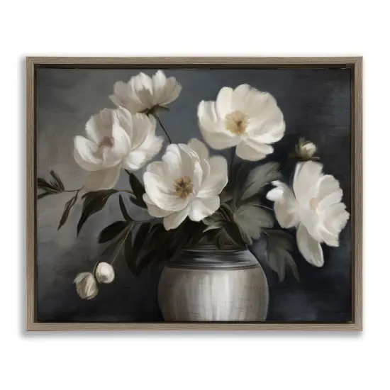 Stupell Industries Moody White Flower Vase Floating Frame By Kim Allen {1}