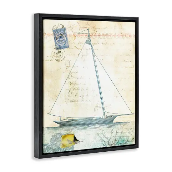 Stupell Industries Vintage Sailboat & Postal Stamp Floating Frame By Susan Arnot {3}