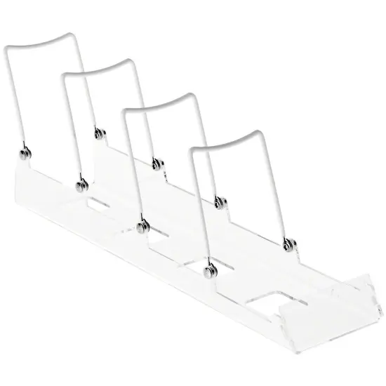 Gibson Holders ADS-4 Adjustable White Wire and Clear Acrylic Quad Easel, Displays 4 Items, 3.875" W x 15.25" D x 6.25" H {1}
