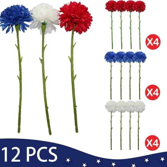 Artificial Flower Patriotic Bouquet Red White and Blue Faux Ball Chrysanthemum Centerpiece {5}