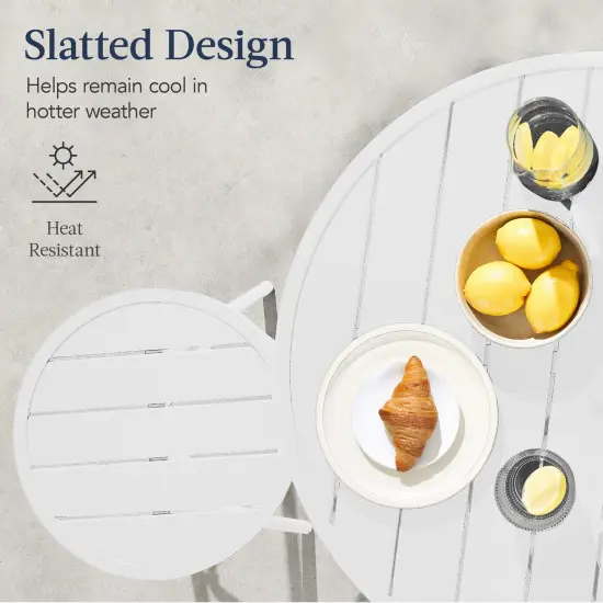 Best Choice Products 3-Piece Steel Patio Bar Height Round Bistro Set w/ Backless Stools, Slatted Design White {4}