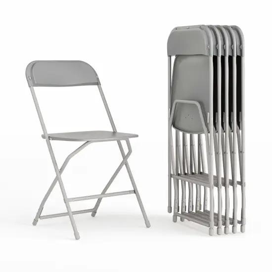 Emma and Oliver Set of 6 Stackable Folding Plastic Chairs - 650 LB Weight Capacity Grey {2}