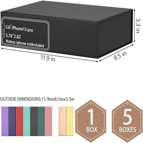 Black Gift Box 11.9" x 8.5" x 3.3" with Magnetic Closure Lid Gift Box for Presents,Bridesmaid Gifts Box,Cute Box,Birthday Gift box,Luxury for Gift Packaging, Magnetic Gift Box for Wrapping Gifts {2}