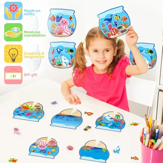24set 3D Summer Under The Sea Craft Kits for Kids Ocean Animals Scene Sticker Art Craft Make Your Own DIY Shark Fish Gift Bulk Set {5}