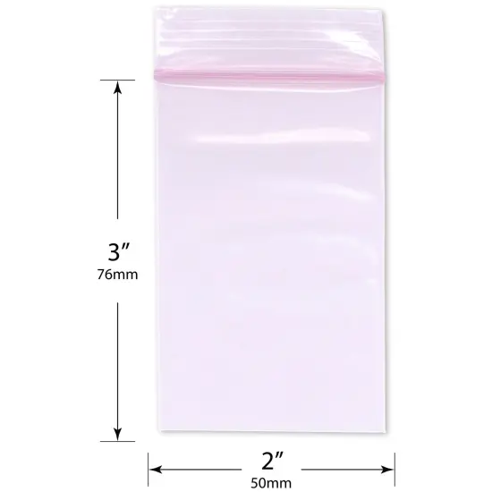 Plymor 2" x 3" (Pack of 100), 2 Mil Anti-Static Zipper Reclosable Plastic Bags {3}