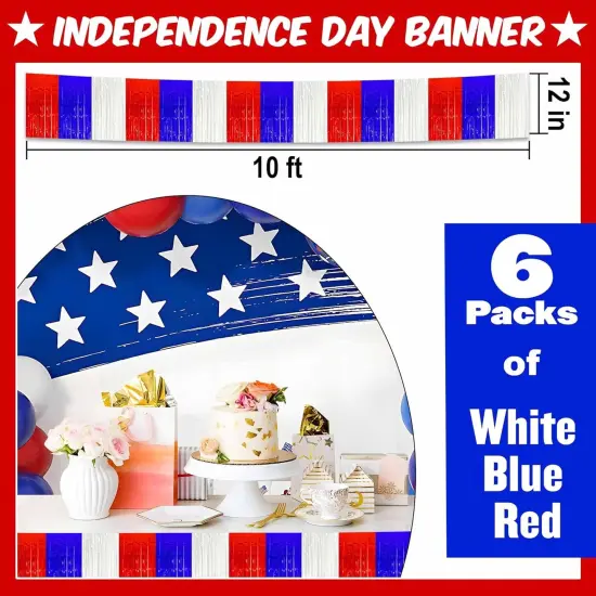 6 Pack 10 Ft White Blue Red Foil Fringe Garland Metallic Streamers Tinsel Banner Wall Hanging Garland Backdrop for Parade Floats, Halloween, Christmas, Thanksgiving, New Year Party Decorations {2}