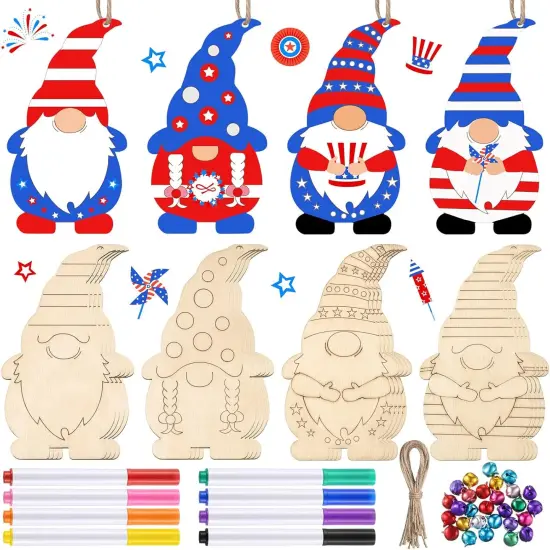 20 Sets 4th of July Unfinished Wooden Gnome Ornaments {1}