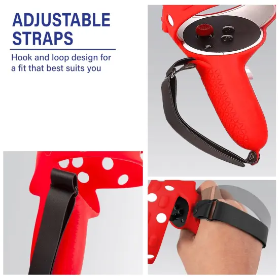 Insten Controller Grips for Oculus Quest 2 Meta VR Headset Touch Controllers, Silicone Protective Accessories with Knuckle Straps & Joystick Cover (Red, 1 Pair) {6}