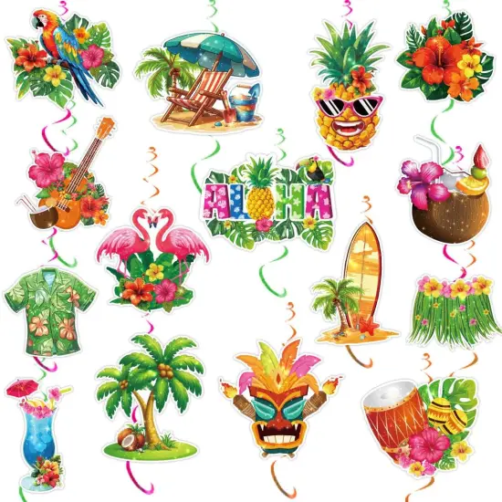 32pcs Hawaiian Aloha Party Decorations, Hawaiian Aloha Birthday Banner Hanging Swirls {2}