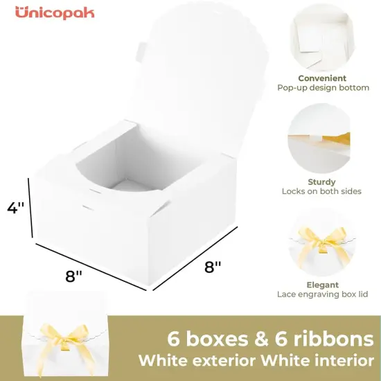 6 Pack 8x8x4 White Gift Boxes with Lids for Presents White Gift Box Bulk for Gifts Birthday Wedding Party Bridesmaid Proposal Box Christmas {2}