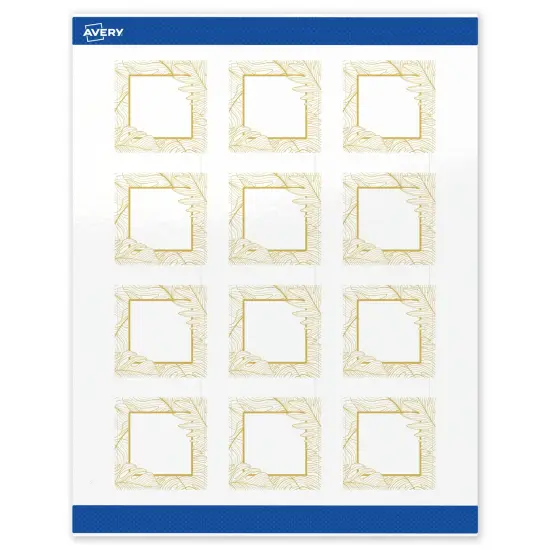 Avery Printable Square Labels with Sure Feed Technology, Pre-Printed Gold Florals, Glossy White, 2" x 2", Laser & Inkjet Compatible, 120 Total, Great for Branding, Marketing, and Events {1}