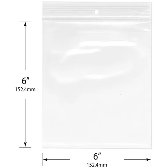 Plymor 6" x 6", 4 Mil with Hang-Hole Heavy Duty Zipper Reclosable Plastic Bags {3}