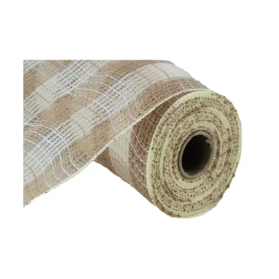 10.5"x10YD Faux Jute/PP Small Check Mesh - Natural/Cream - Premium Wreath Supplies {1}