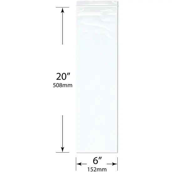 Plymor 6" x 20" (Pack of 100), 2 Mil Zipper Reclosable Plastic Bags {3}