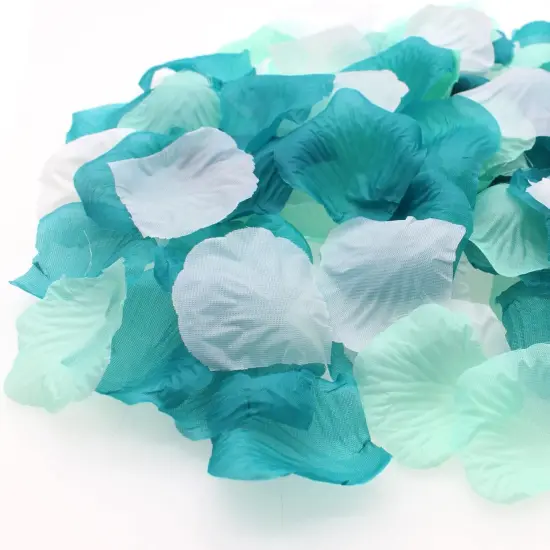 900PCS Teal Mint White Mixed Silk Rose Flower Petals Table Confetti Sprinkles Mermaid Beach Party Wedding {1}