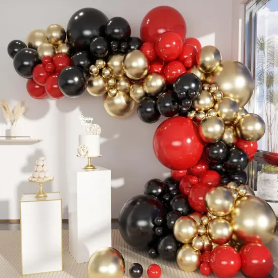 Black Gold Red Balloons Garland Arch Kit, 141Pcs Latex Balloons Different Sizes 18 12 10 5 Inch for Party Decorations {1}