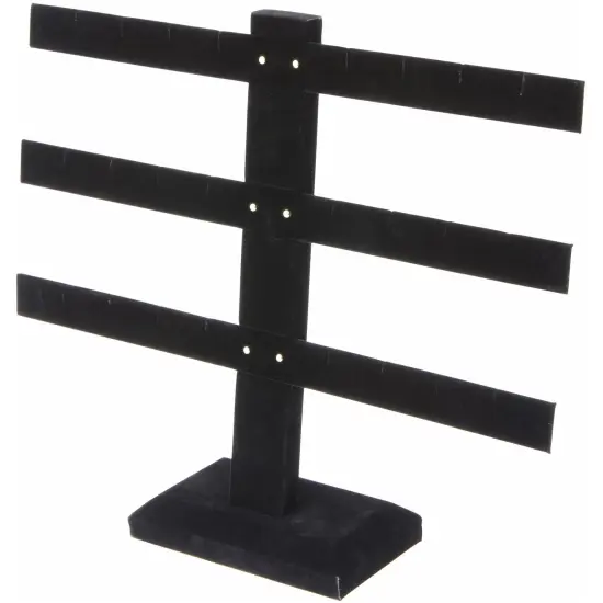 Plymor Black Velvet Triple T-Bar, Twelve Pair Earring Display Stand, 10.25" W x 8.5" H {1}