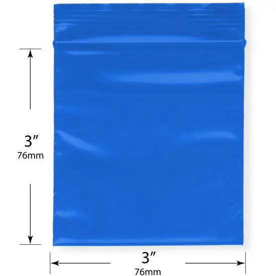 Plymor 3" x 3", Blue 2 Mil Zipper Reclosable Plastic Bags {3}