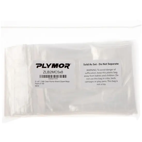 Plymor 5" x 8", 2 Mil Zipper Reclosable Plastic Bags {4}