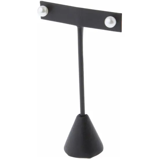 Plymor Black Faux Leather "T" Style, Single Pair Earring Display Stand, 2.5" W x 1.25" D x 4.5" H {3}