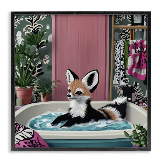 Stupell Industries Bathing Fox in Tropical Bathroom Framed Giclee By Annabelle Hall {1}