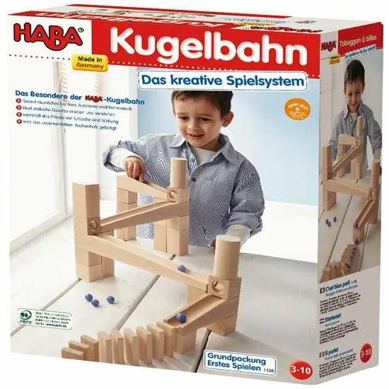 HABA Wooden Marble Run Ball Track Building Set for 3-10 Year Olds, STEM Toy with 44-Piece Wooden Track and Marbles, Montessori Toys for 3-5 Year Olds Multicolor {3}