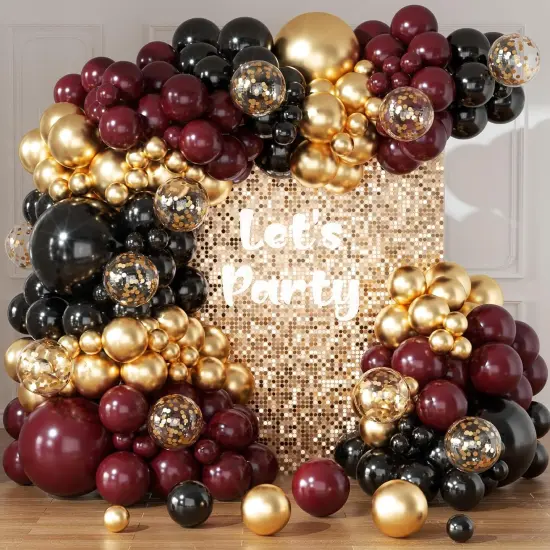 Burgundy Balloon Arch Garland Kit 164pcs Metallic Rose Gold Maroon Gold Balloons {1}