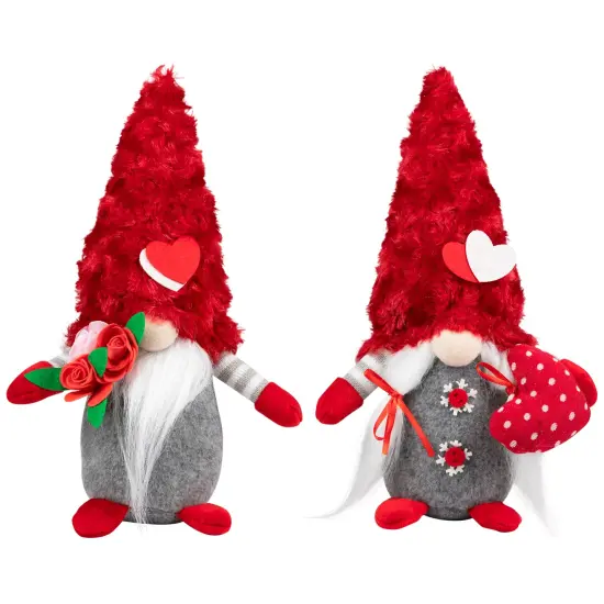 Northlight Fuzzy Hat Valentine's Day Gnomes - 11.5" - Red and Gray - Set of 2 {3}
