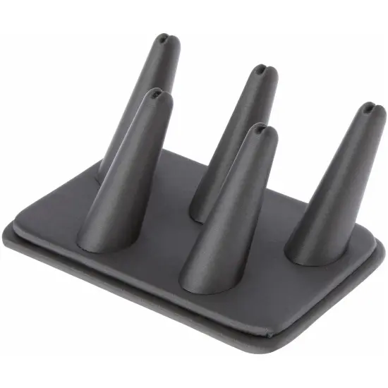 Plymor Gray Faux Leather Ring Finger Display, Five on Rectangular Base, 5.25" W x 3.625" D x 2.25" H {1}
