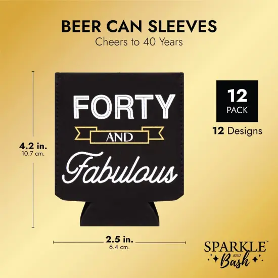12-Pack Can Cooler Sleeves, 12 Assorted Designs Insulated Neoprene Holder Party Supplies - 40th Birthday Silver {3}