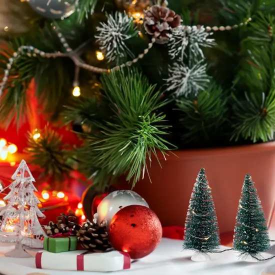 Northlight LED Lighted Frosted Mini Bottle Brush Pine Christmas Village Trees - 6" - Set of 2 Green {3}