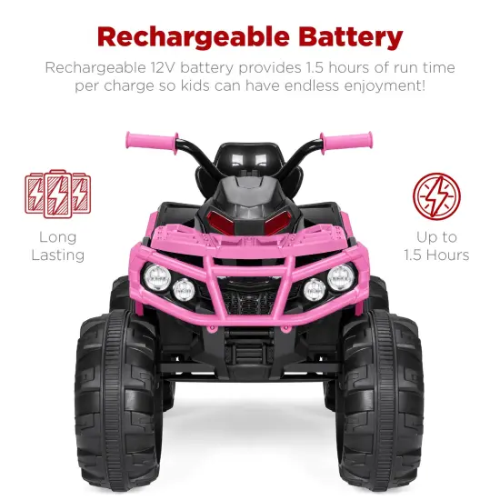 Best Choice Products 12V Kids Ride-On ATV Quad w/ Bluetooth, 3.7mph Max, Treaded Tires, LED Lights, Radio Pink {6}