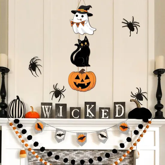 Halloween Ghost Black Cat Pumpkin Door Hanging Sign Decorations {4}