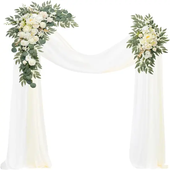 Set of 4- Wedding Arch, Artificial Flowers, Wedding Decor with Drapes {1}