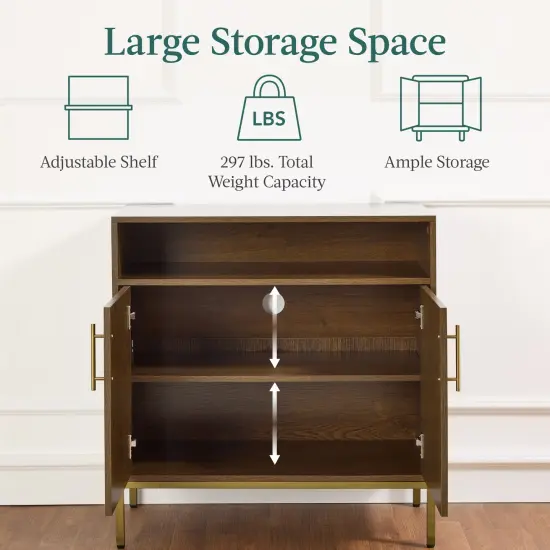 Best Choice Products Arched 2-Door Rattan Cabinet, Sideboard, Buffet, w/ Cord Cutout, Adjustable Storage Shelf Brown {5}