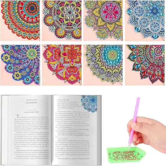 8 Pcs - DIY Leather Diamond Painting Corner Bookmarks Kits {1}