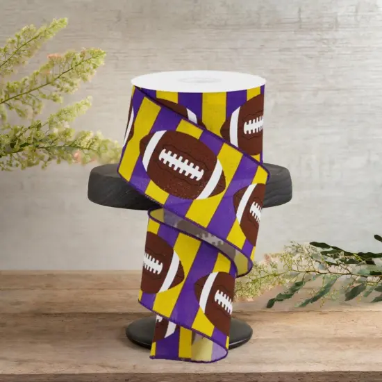 2.5" Football Royal Ribbon: Purple/Yellow (10 Yards) {2}