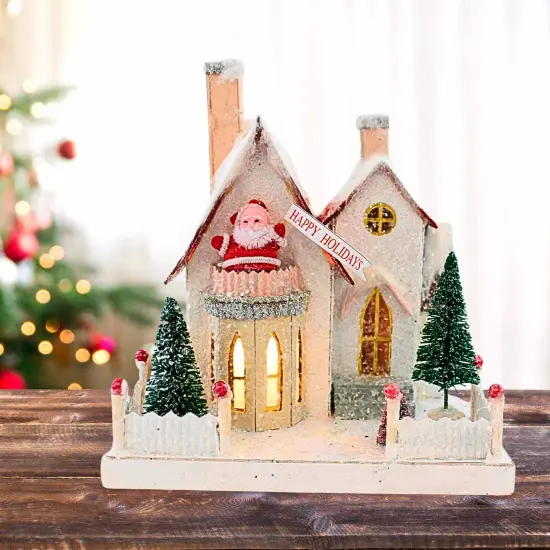 Cody Foster 8.0 Inch Santa's House Christmas Putz House , Christmas Decor Village PutzRetro Looking White {5}