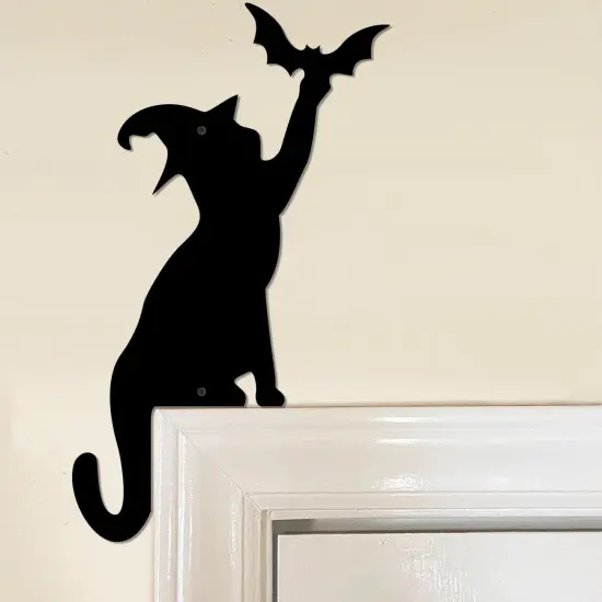 Halloween Door Corner Cat Metal Sign {1}