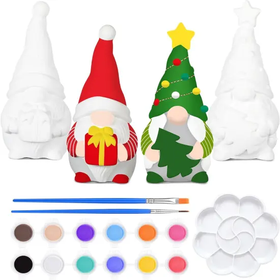 2 Pack Christmas Ready to Paint Your Own Gnome Statues, 4 Inches Mini Garden Blank Ceramics to Paint {6}
